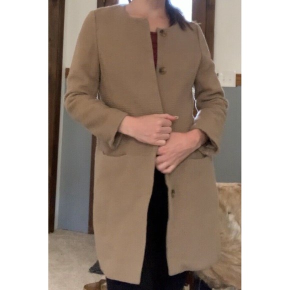 United Arrows Green Label Relax 100% Wool Round Collar Pea Coat Womens Sz 40 M - Picture 2 of 11